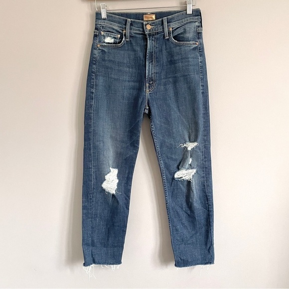 MOTHER High Waisted Rider Ankle Fray Distressed Cropped Skinny Jeans - 28" - Picture 4 of 14